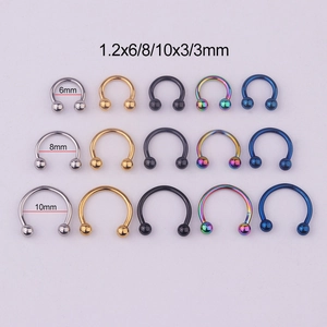 316L stainless steel horseshoe rings in 5 colors and 3 sizes for various body piercings