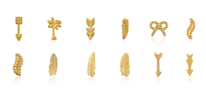 Detailed set of 12 gold nail charms with celestial, arrow, and palm leaf motifs