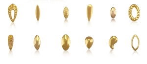Detailed view of 12-piece golden metal moon and star nail art studs with geometric shapes