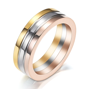 Minimalist Stainless Steel Tricolor Ring For Men Women Fashion Jewelry Brushed Polished Mixed Gold Silver Rose Gold Band