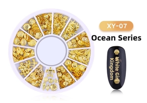 Golden ocean series nail art metal studs set in a 12-slot wheel with sea shell charms