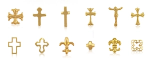 Detailed set of golden cross and fleur-de-lis alloy nail art charms for decoration