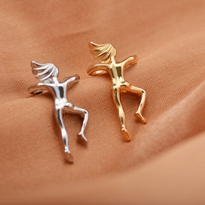 Artistic gold and silver gymnast body silhouette ear cuffs in polished alloy for non-pierced ears