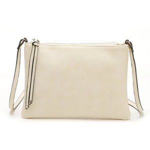 Minimalist ivory white faux leather envelope crossbody bag with decorative fringe