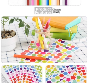 Detail of colorful heart and star paper stickers for journals and scrapbooks