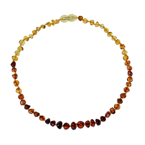 Polished Baltic amber necklace with irregular beads in yellow and brown tones