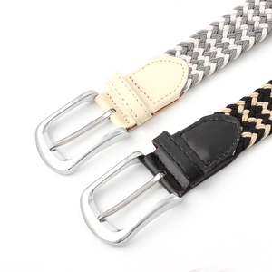 Ceintures tressées élastiques mixtes en gris-blanc et noir-beige avec boucles métalliques