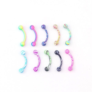 Curved Barbell Eyebrow Rings Stainless Steel Bar Acrylic Ball Colorful Water Ripple Pattern Splash Marble Body Piercing