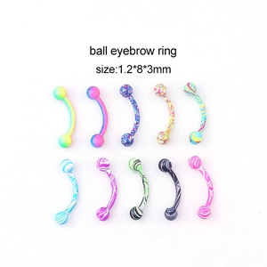 Set of 10 colorful 1.2x8x3mm stainless steel ball eyebrow rings with painted water patterns