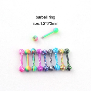 Rainbow colored stainless steel barbell ring earrings in size 1.2x6x3mm for body piercing