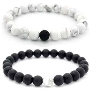 Natural White Turquoise Matte Black Stone Round Beaded Elastic Bracelets Couple Distance Relationship Handmade Jewelry