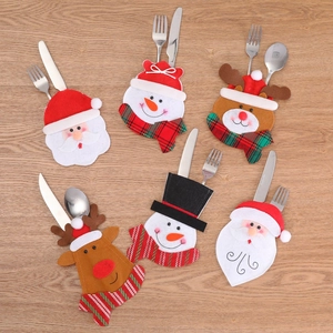 Christmas Cutlery Holder Bag Non-Woven Fabric Santa Claus Snowman Reindeer Holiday Dining Table Festive Decor Ornament