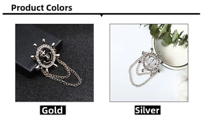 Détails de broches de gouvernail nautique dorées et argentées avec chaînes et strass