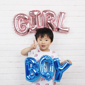 Blue and pink BOY GIRL foil balloons for gender reveal party and birthday wall decor