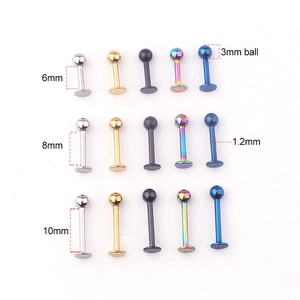 Vacuum-plated 316L stainless steel lip and cartilage studs in multiple sizes and colors