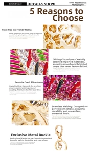 Detail view of tropical fish keychain with Czech rhinestones and gold plating finish