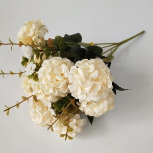 Detailed top view of a cream white artificial ball chrysanthemum bouquet for home decor