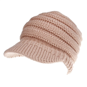 Minimalist beige cable knit ponytail baseball cap for winter sports and warm outdoor wear