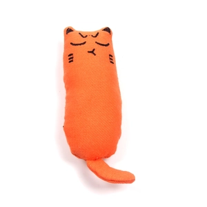 Durable cotton orange cat toy with catnip and catnip embroidery on white background