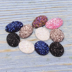 Assorted 13x18mm oval resin druzy cabochons with glitter texture for DIY jewelry making