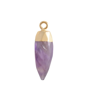 Natural purple crystal stone bullet pendant necklace with faceted surface and gold bail