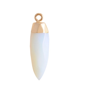 Detailed macro view of opal water drop bullet pendant with faceted cut in gold plating