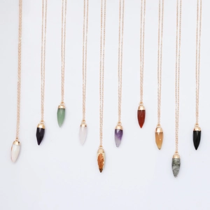 Natural stone hexagonal point necklaces in various colors with golden metal chains