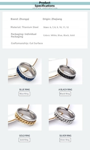 Detail view of rotatable chain rings in titanium steel with blue black gold silver options