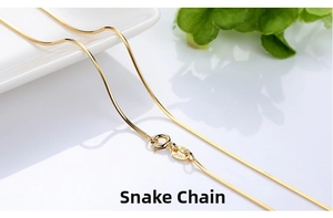 Detail of 14K gold plated S925 silver snake chain necklace with spring ring clasp