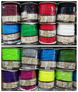 Detailed grid display of 16 colorful jewelry cords for DIY bracelet weaving and beading