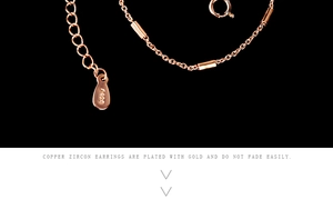 Detail of rose gold plated necklace with S925 tag and sparkling zircon accents