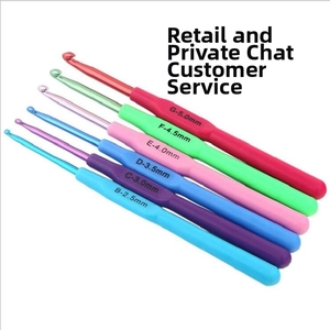 Set of six ergonomic crochet hooks in vibrant gradient colors with metal tips