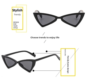 Detailed front and side views of vintage black triangle cat eye sunglasses for women