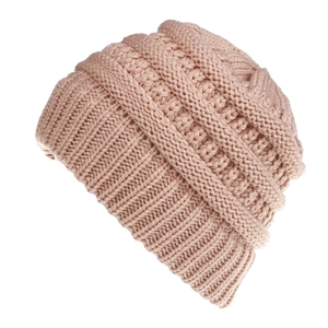 Chunky knit beanie for women in dusty rose, soft slouchy winter hat 45-degree view