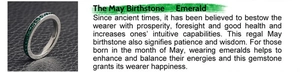 Detail view of May birthstone ring featuring emerald stones and vintage silver finish