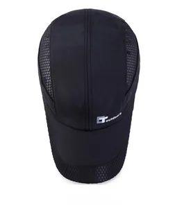Top view of black quick-dry outdoor cap featuring breathable mesh panels and T outdoors logo