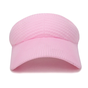 Pink knitted open top sun visor hat with ribbed texture for summer outdoor sports