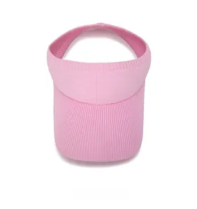 Detailed top view of pink knitted sun visor showing breathable ribbed fabric texture