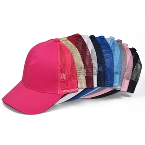 Multiple colors of ponytail baseball hats with breathable mesh back and curved brim