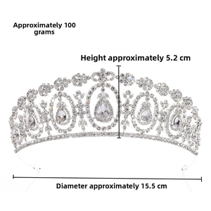 Silver bridal crown detail with crystal drops, 5.2cm height and 15.5cm diameter