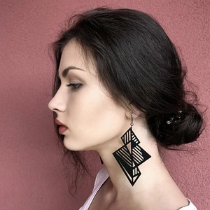 Geometric Drop Earrings Acrylic Hollow Black Large Statement Artistic Modern Style For Women Lightweight Fashion Accessory