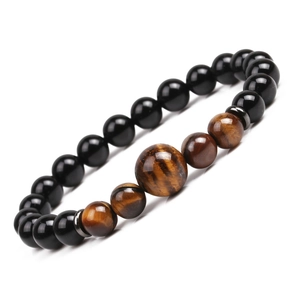 Natural Tiger Eye Stone And Black Onyx Beaded Bracelet Round Beads Elastic Yoga Healing Jewelry For Men Women Unisex