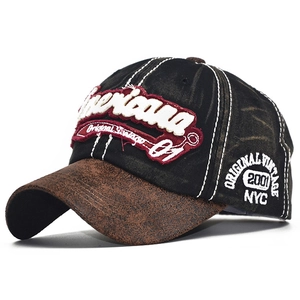American Vintage Washed Cotton Baseball Cap With 3D Americana Embroidery Patchwork Faux Leather Brim Retro Unisex Sun Hat