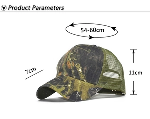 Diagramme détaillé des dimensions pour casquette trucker camouflage de 54-60cm