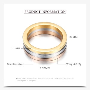 Detailed specs of the 6mm tricolor stainless steel ring showing size and 5.2g weight