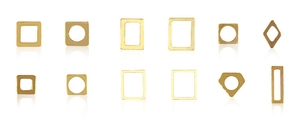 Set of 12 hollow golden alloy nail art frames in various geometric shapes for DIY decoration