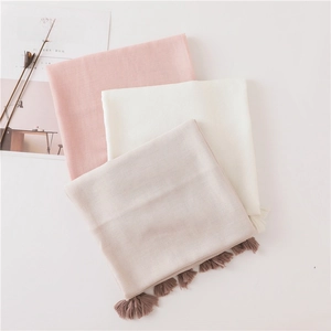 Elegant Lightweight Scarf Shawl For Women Solid Color With Fringe Tassel Sun Protection Shimmer Soft Wrap Accessory