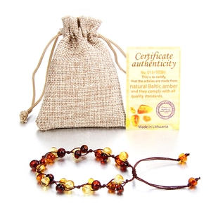 Handmade natural Baltic amber bracelet with authenticity certificate and linen pouch