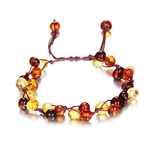 Natural Baltic Amber Bracelet Handmade Adjustable Woven Rope Multi Color Beads For Baby Infants Toddlers Kids Jewelry