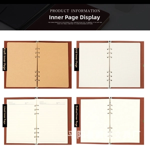 Detail of 6-hole binder refills featuring kraft, grid, lined, and dotted paper types